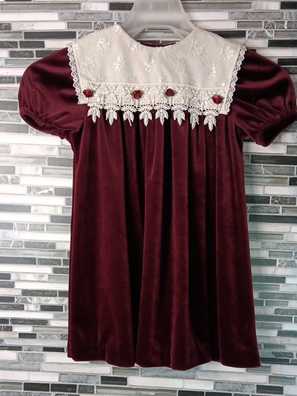 Vintage Burgandy Girls 4T Velour Party Holiday Dress